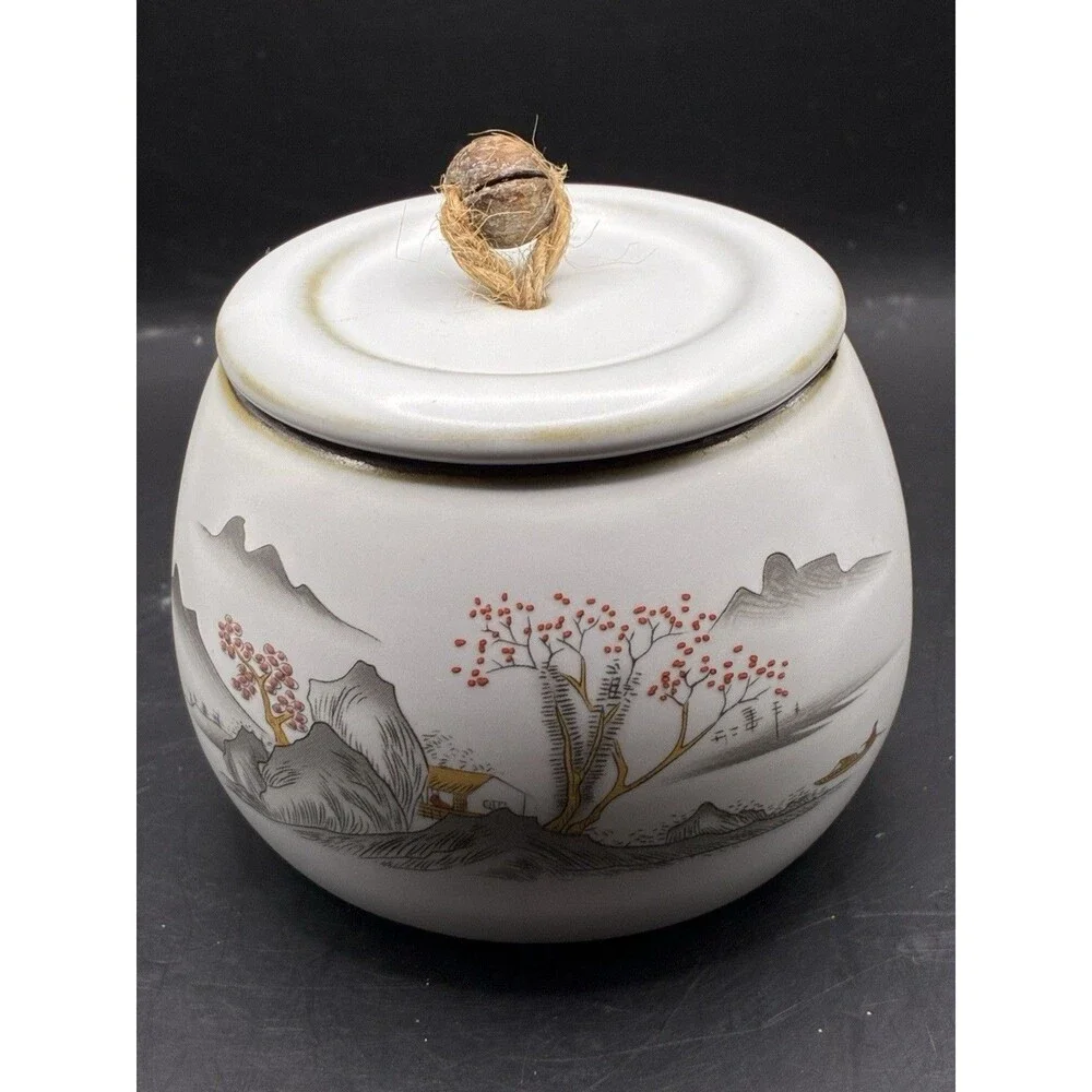 Chinese Style Ceramic Tea Caddy Tea Canister Charming Mountain Scene